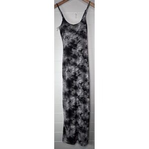 No Boundaries Mesh Maxi Dress Black Soot Tie Dye Sleeveless Casual‎ NWT